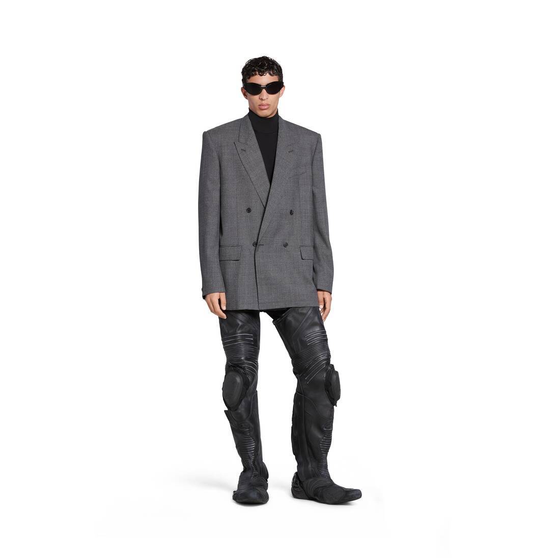 Balenciaga Checked Double-breasted Blazer In Gray