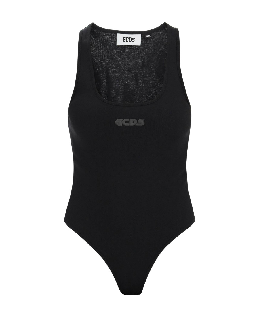 Gcds Logo-print Sleeveless Bodysuit In Black