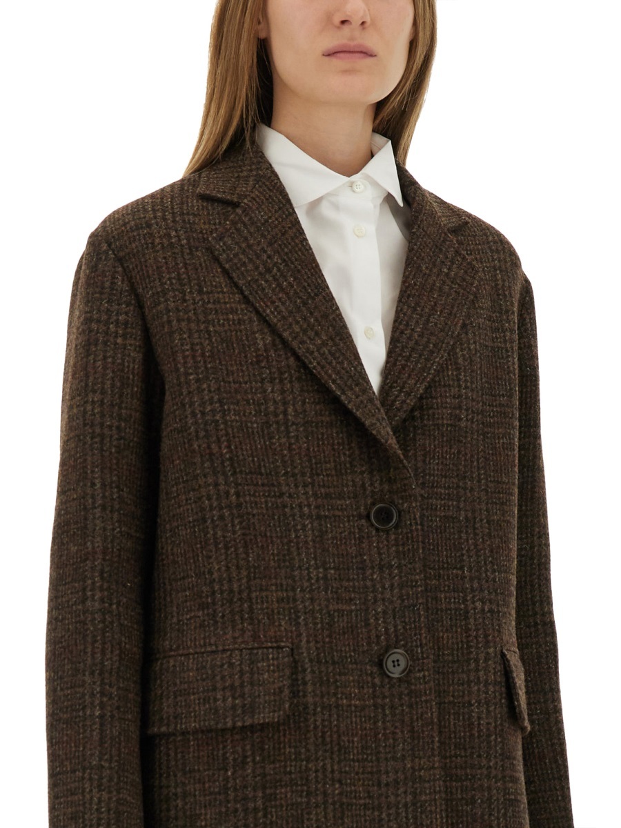 Aspesi Longline Coat With Notched Lapels And Pockets In Burgundy