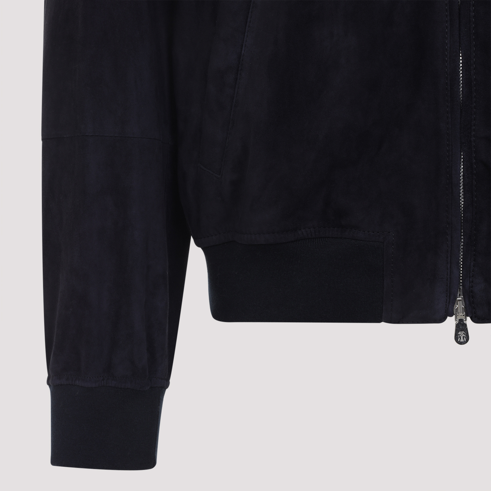 Brunello Cucinelli Ribbed Edges Suede Leather Jacket In Blue