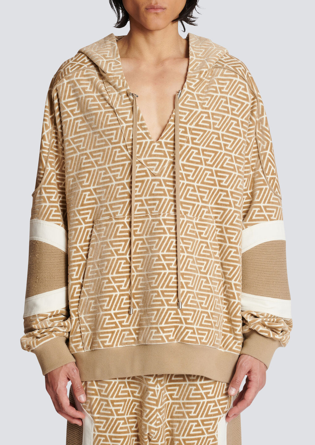 BALMAIN HOODIE WITH PRINTED PYRAMID MONOGRAM