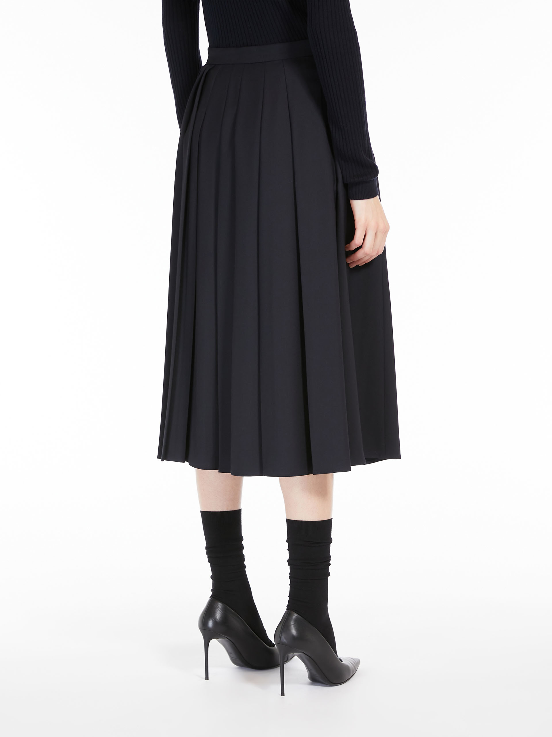 Max Mara Pleated Wool Skirt In Black