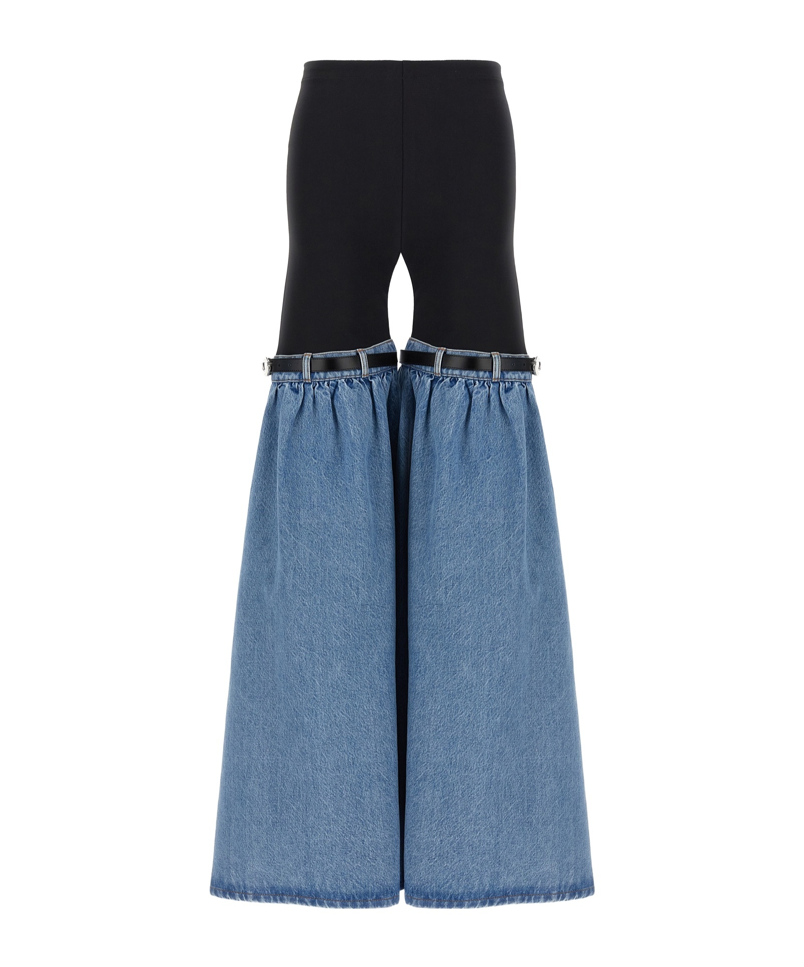 Coperni Wide Leg Elastic Waistband Trousers With Contrast Fabric In Blue