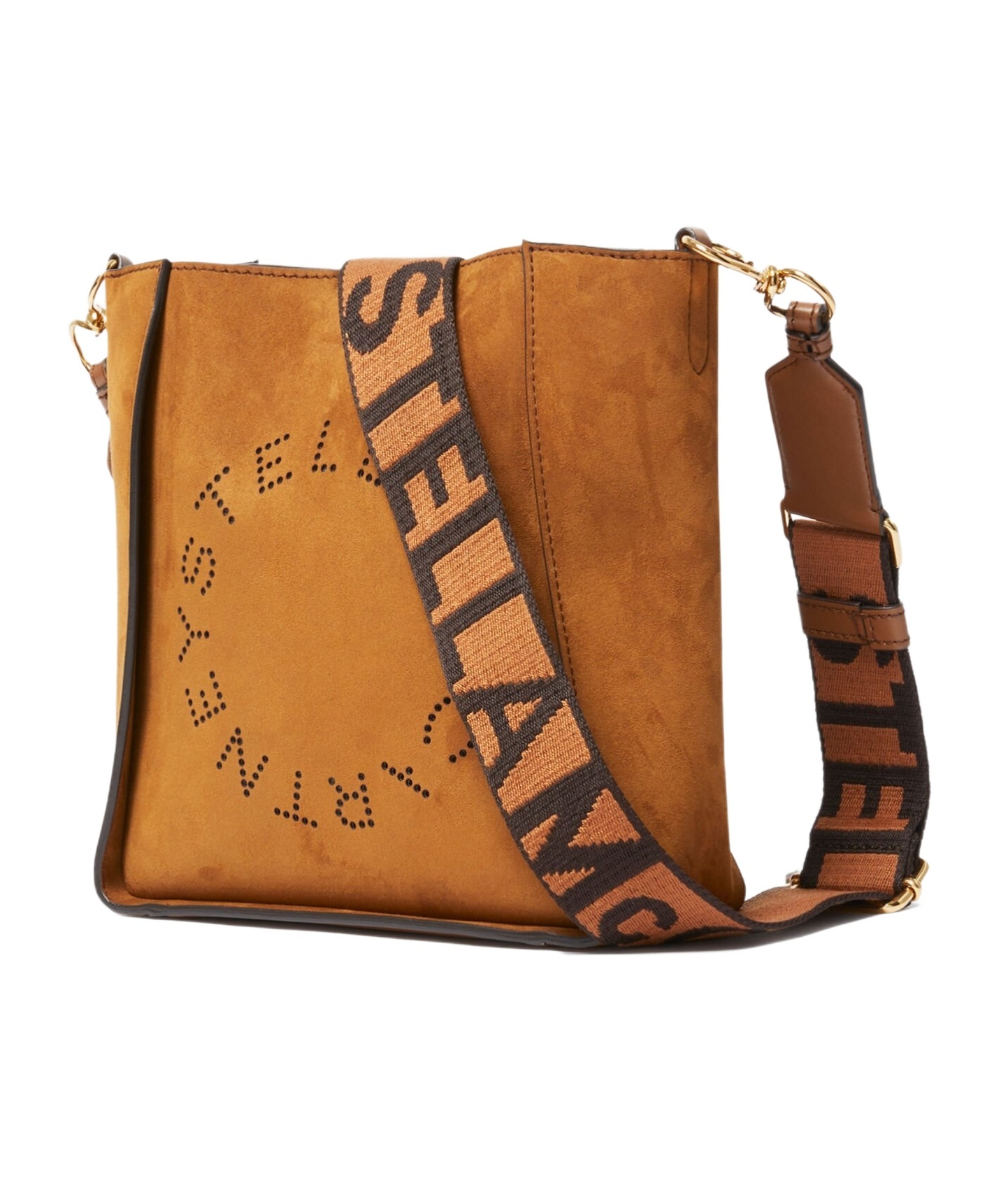 Stella Mccartney Perforated Logo Square Crossbody Bag In Brown