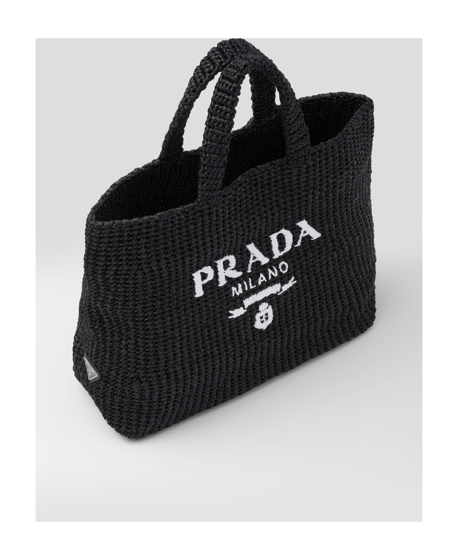 Prada Raffia Tote Bag In Black
