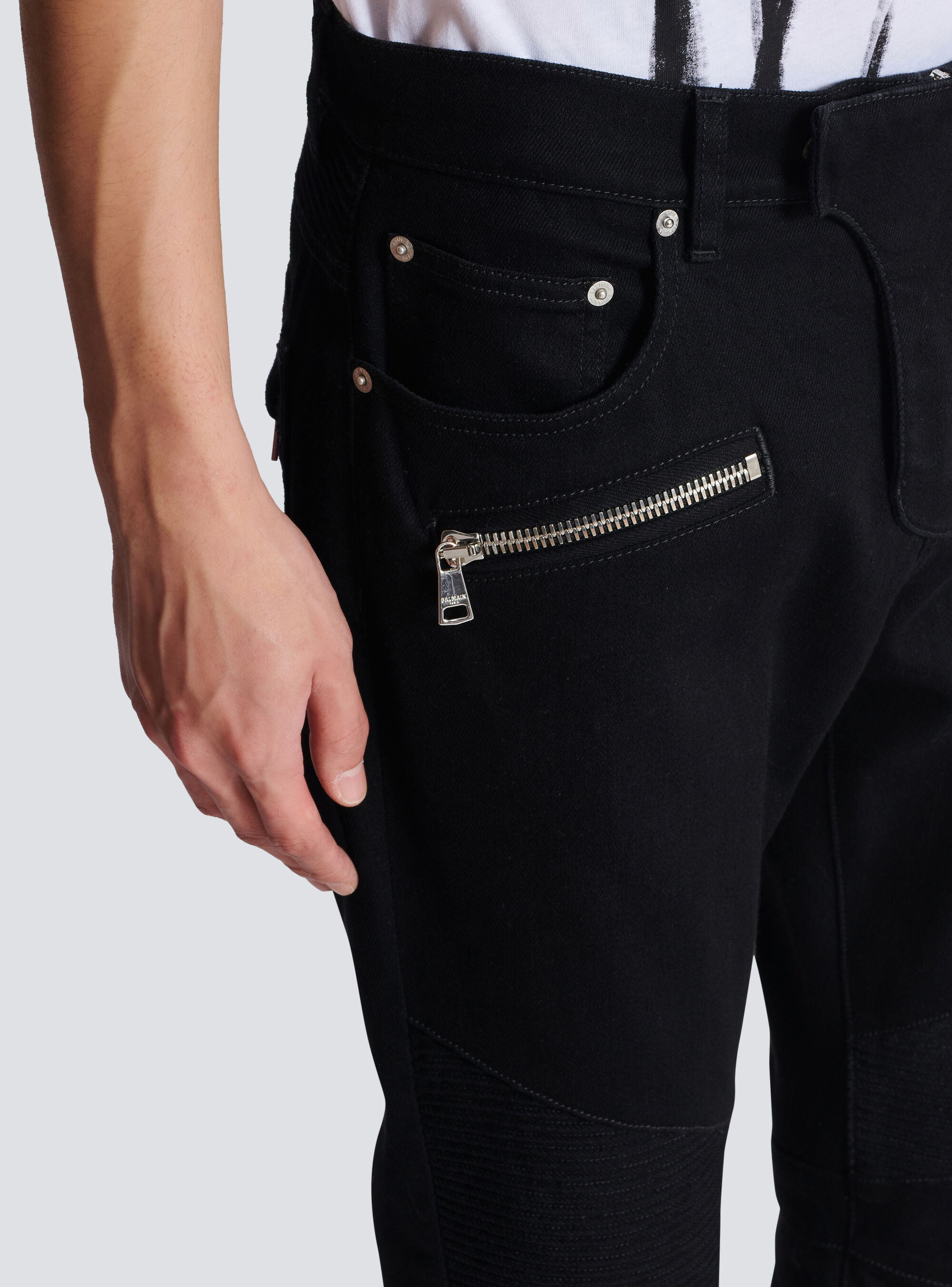 Shop Balmain Slim-fit Biker Jeans In Black Denim