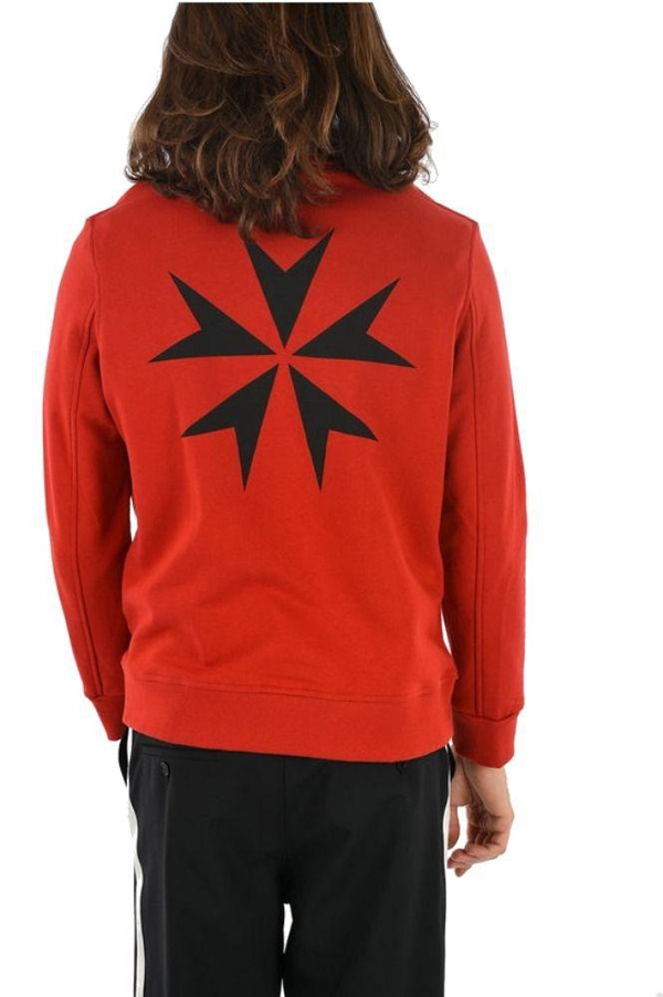 Neil Barrett Maltese Cross Printed Cotton Hoodie In Red