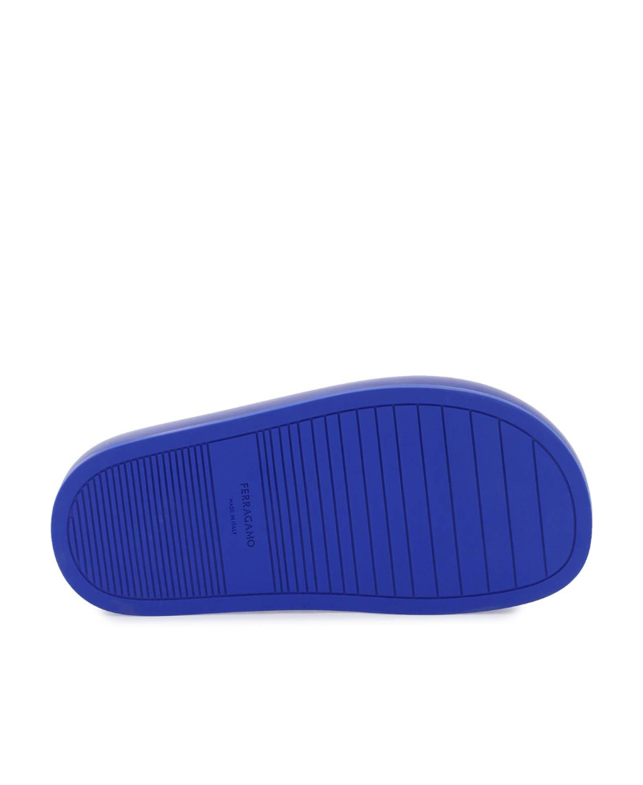 Ferragamo Dolce Leather Flatform Slides In Blue