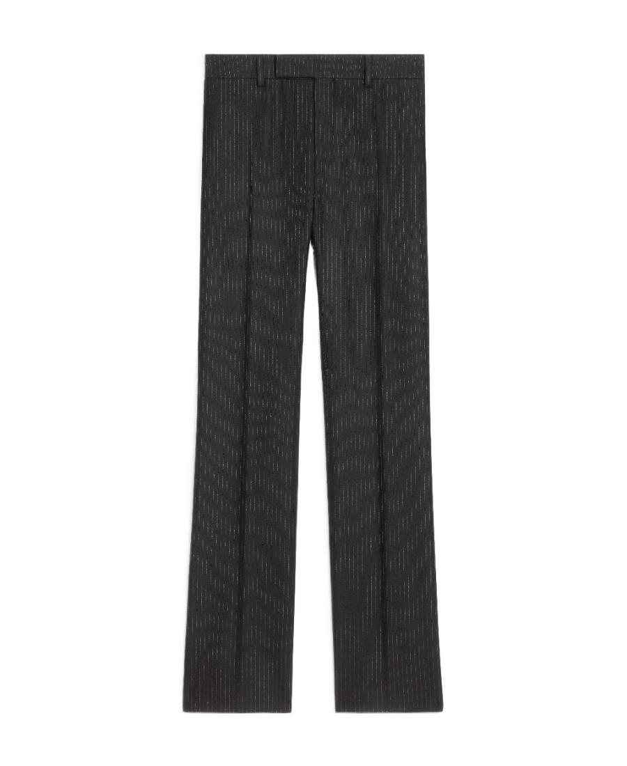 Celine Pantalon In Striped Wool Flannel In Black
