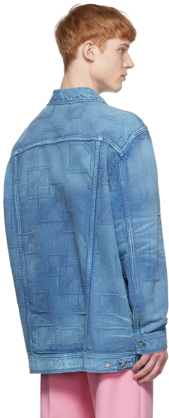 We11 Done Logo Lapel Denim Jacket In Blue