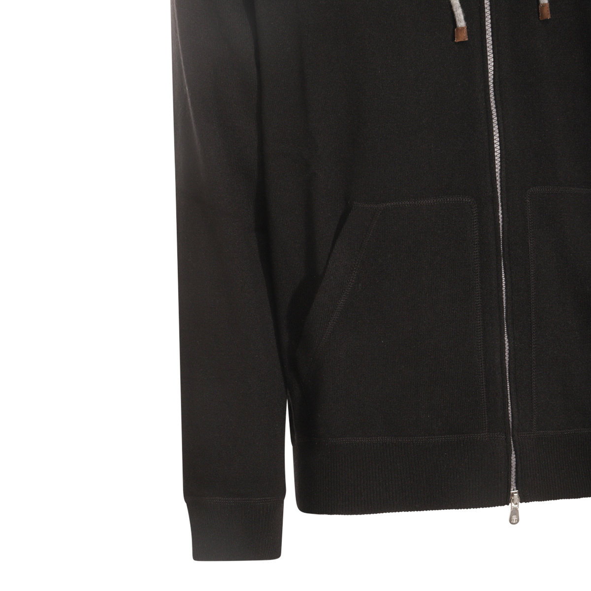 Brunello Cucinelli Hooded Crewneck Sweater Front Pockets In Black