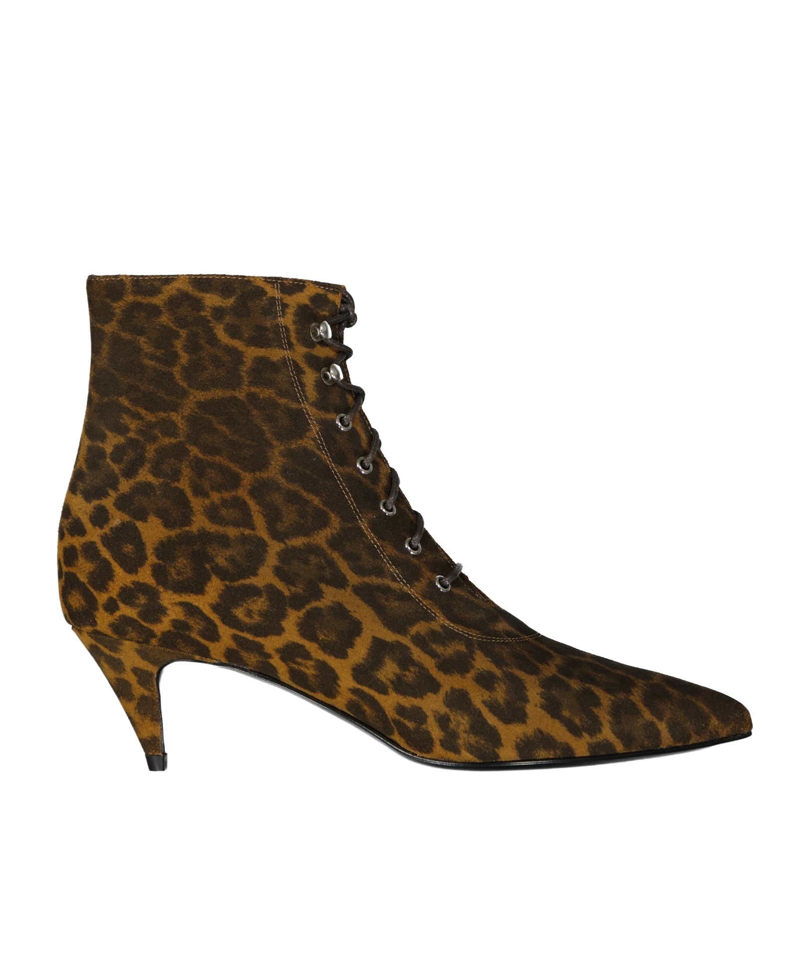 Saint Laurent Kiki Lace-up Leopard-print Ankle Boots In Black
