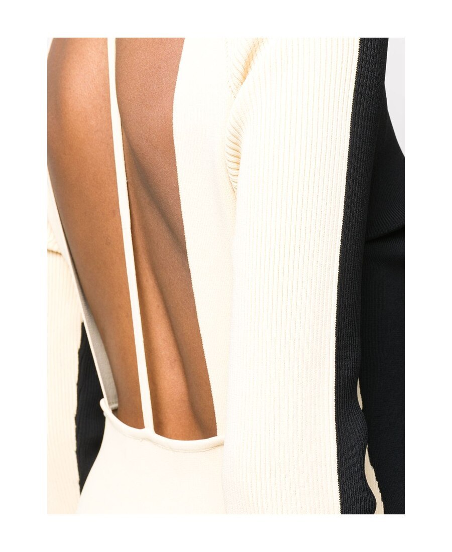 Off-white Open-back Two-tone Ribbed-knit Midi Dress In Black