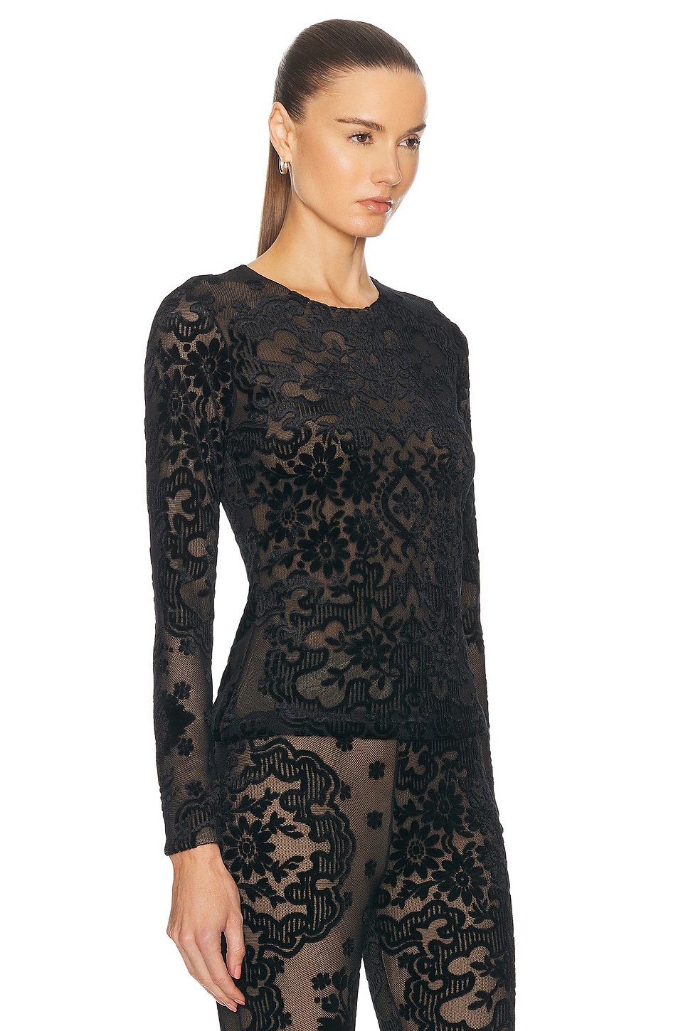 Shop Etro Tulle And Jacquard Velvet Top In Black