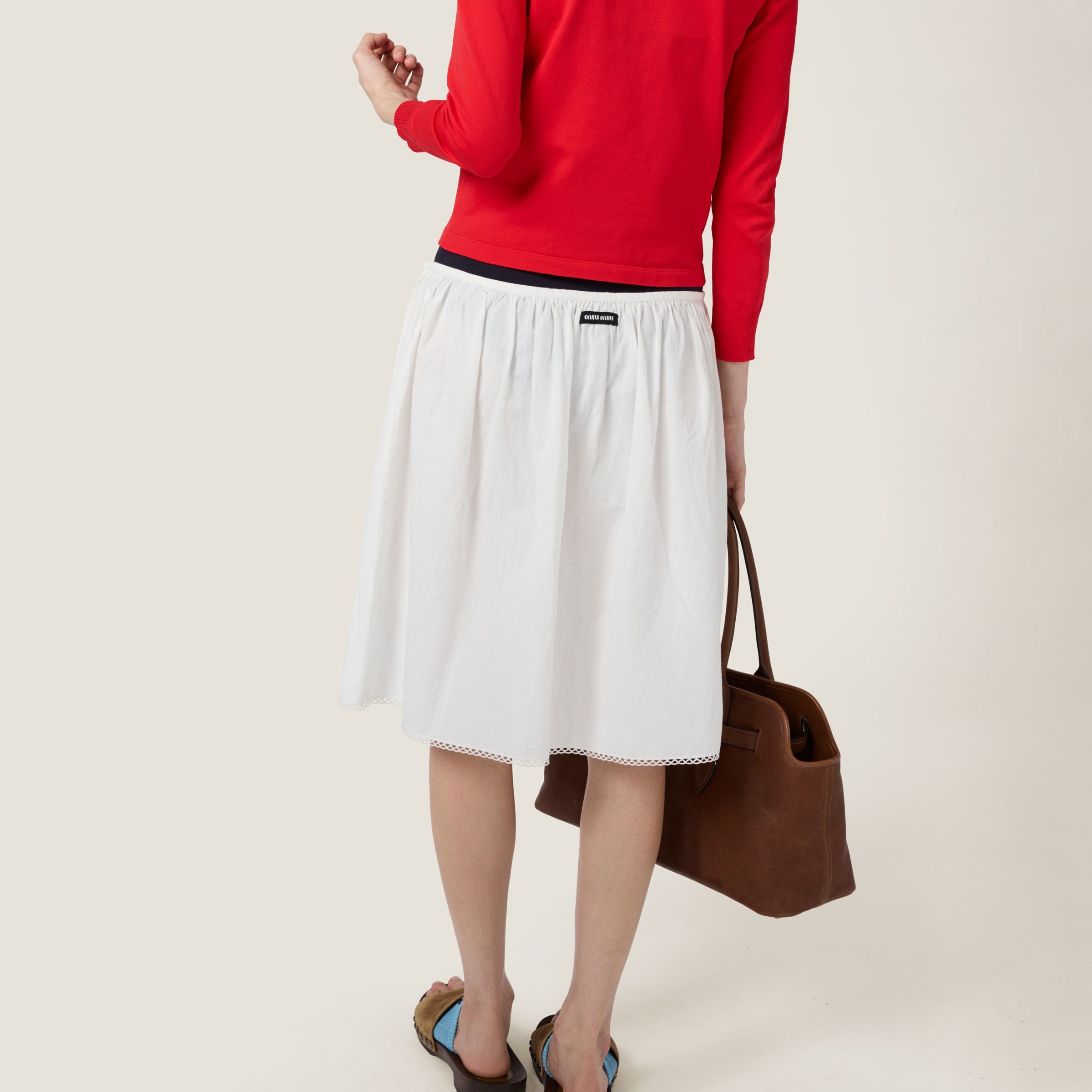Miu Miu Cotton-linen Midi Skirt In White