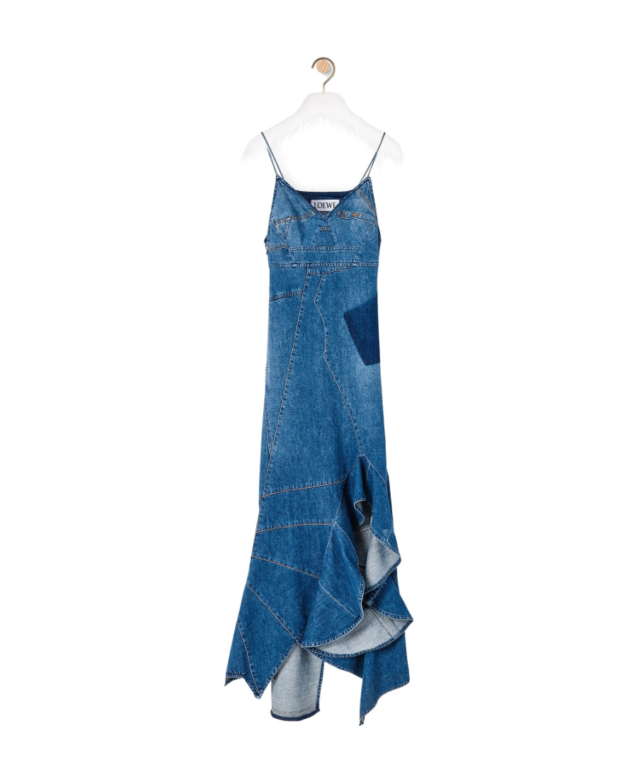 Loewe Ruffle Dress In Denim In Blue