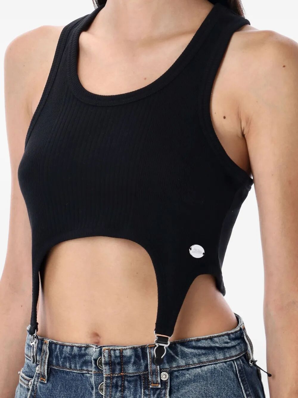 Jean Paul Gaultier Cotton Ribbed Bra With Lingerie Garter Clothing In Black