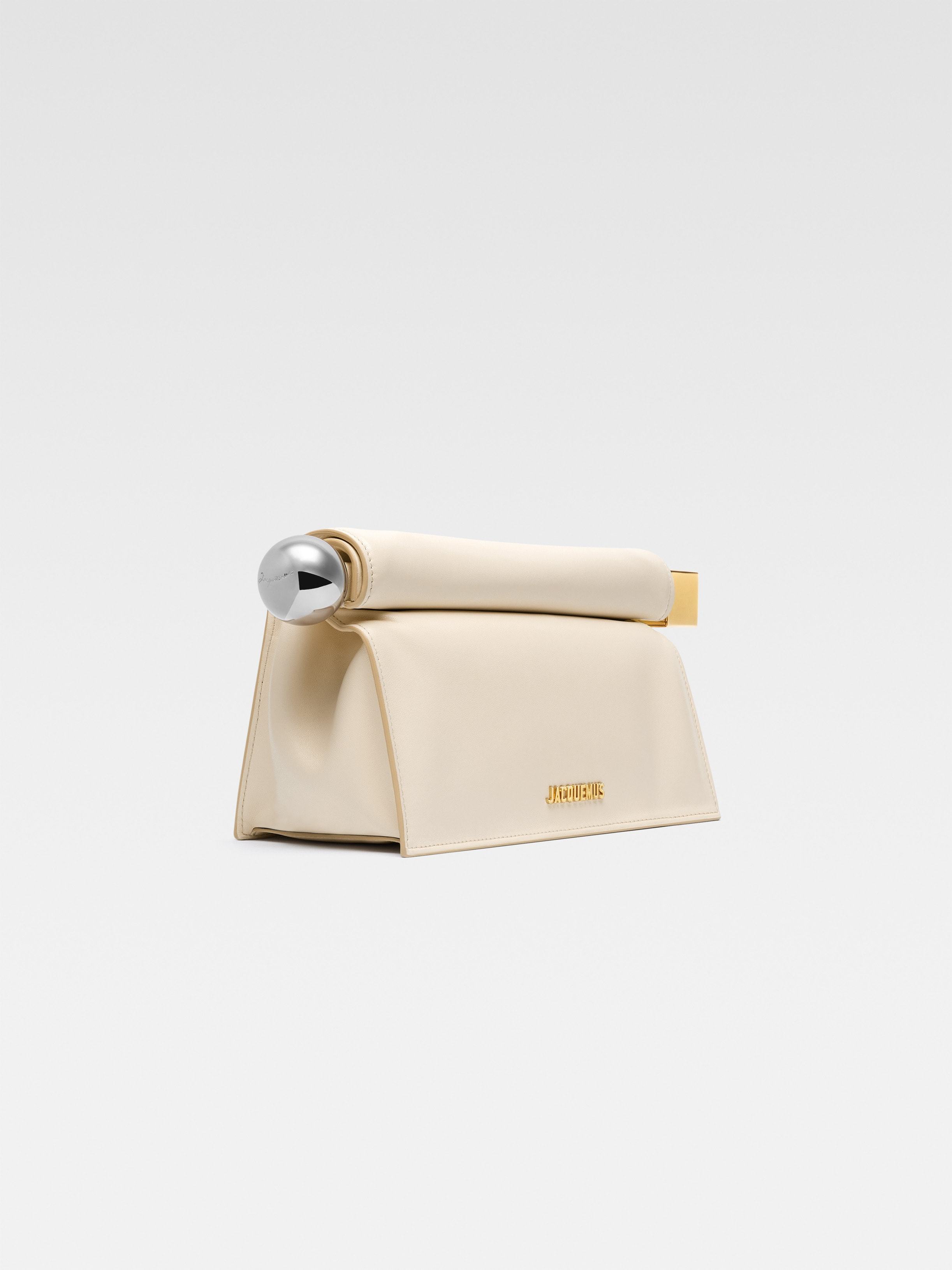 Jacquemus Ivory Leather Clutch Bag With Logo Plaque And Gold Details