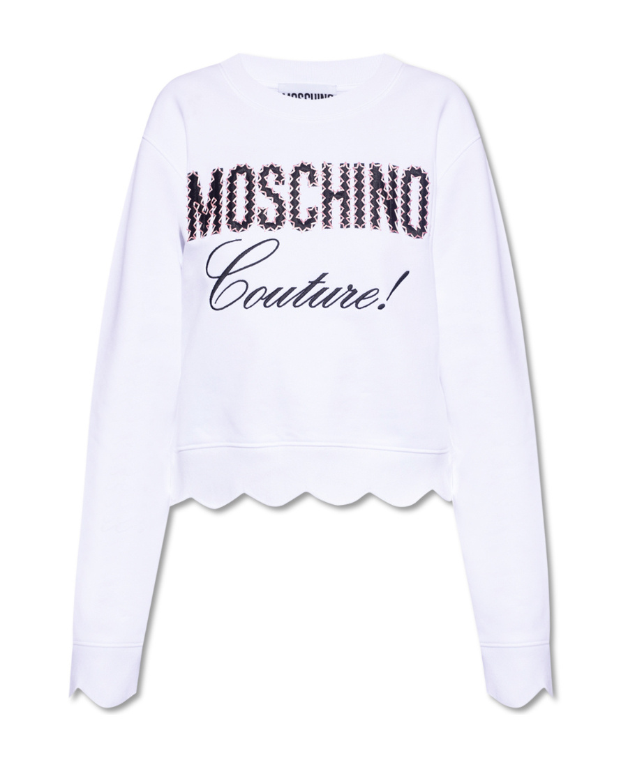 Moschino Cropped White Sweatshirt With Scalloped Hem In White