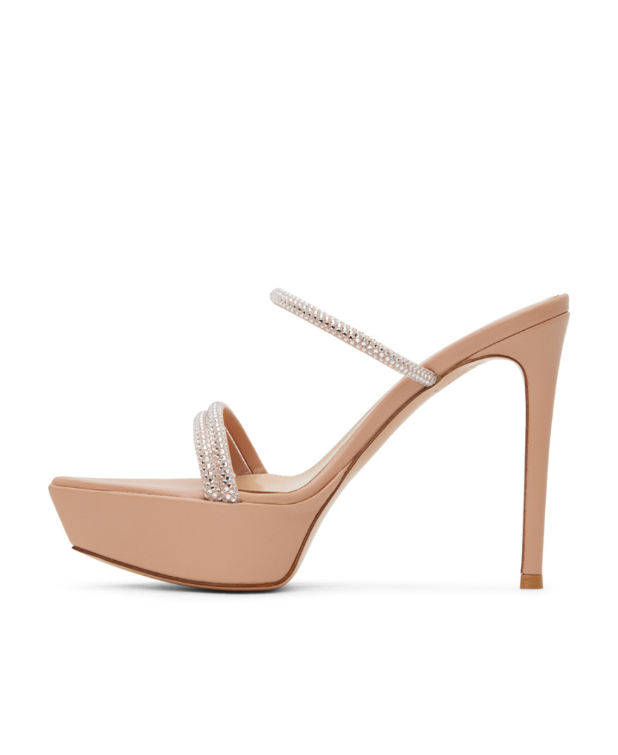 Gianvito Rossi Crystal Embellished Platform Slide Sandal In Nude