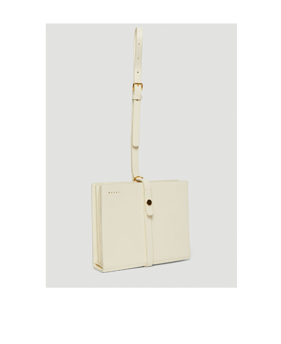 Marni Calf Leather Strapped Clutch Bag In White