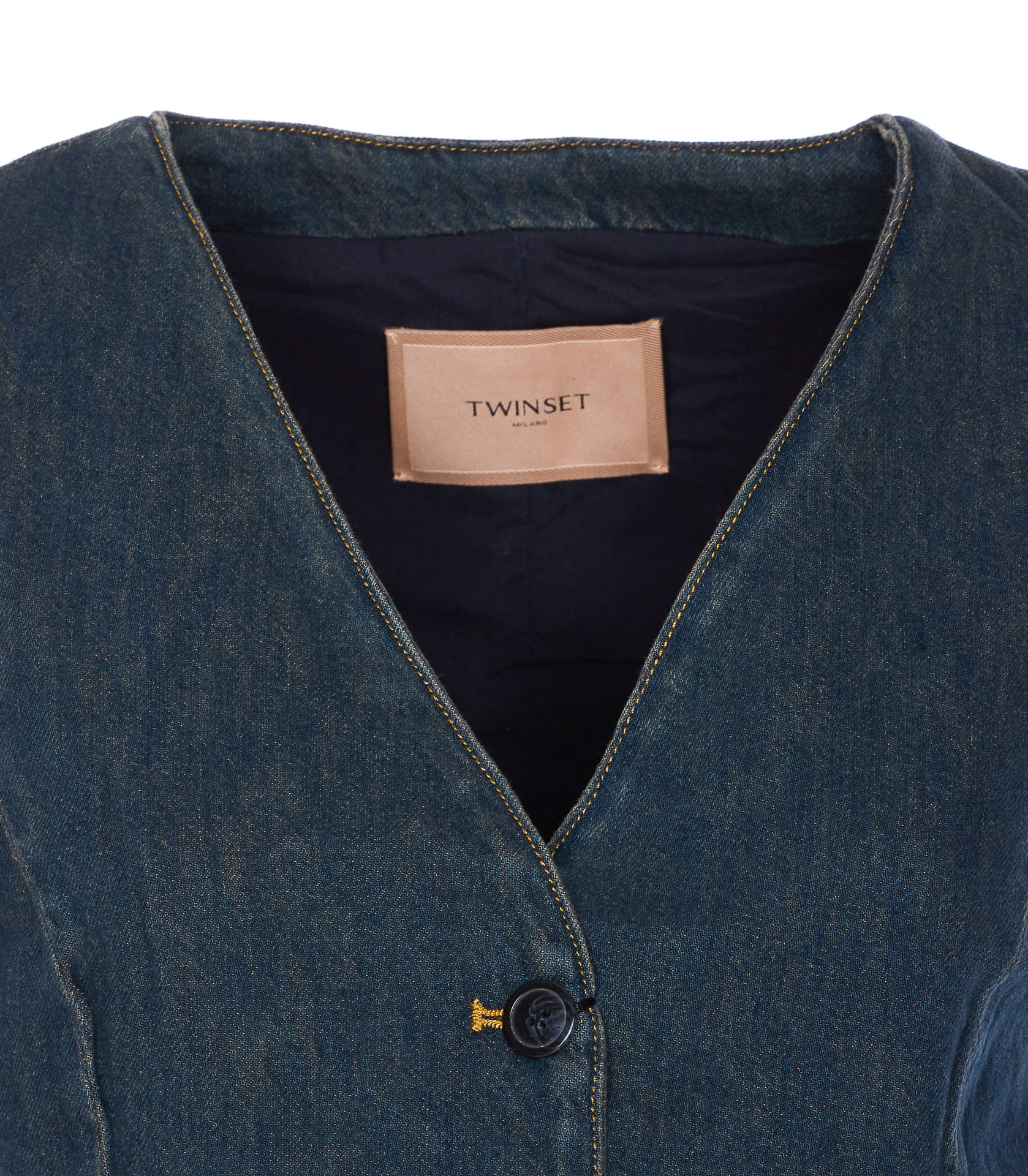 Twinset Denim Vest With Front Pockets And V-neckline In Blue