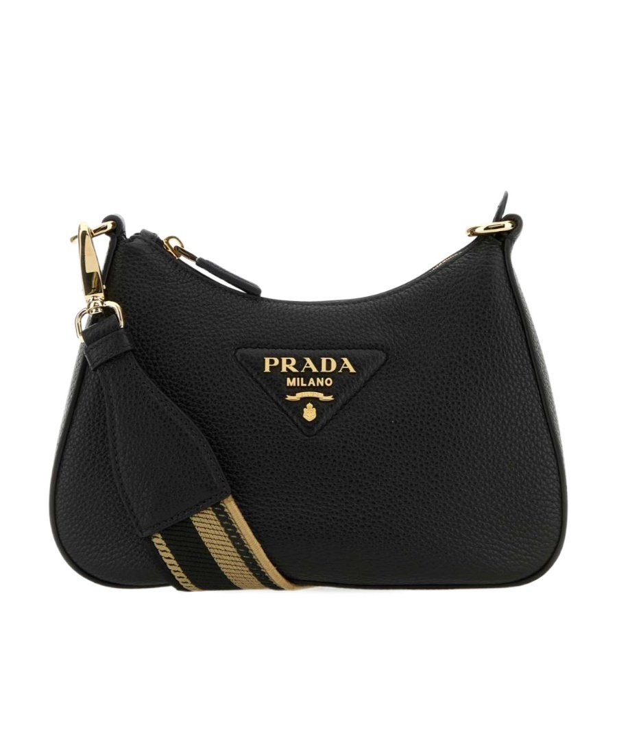 Prada Logo Printed On Strap Shoulder Bag In Black