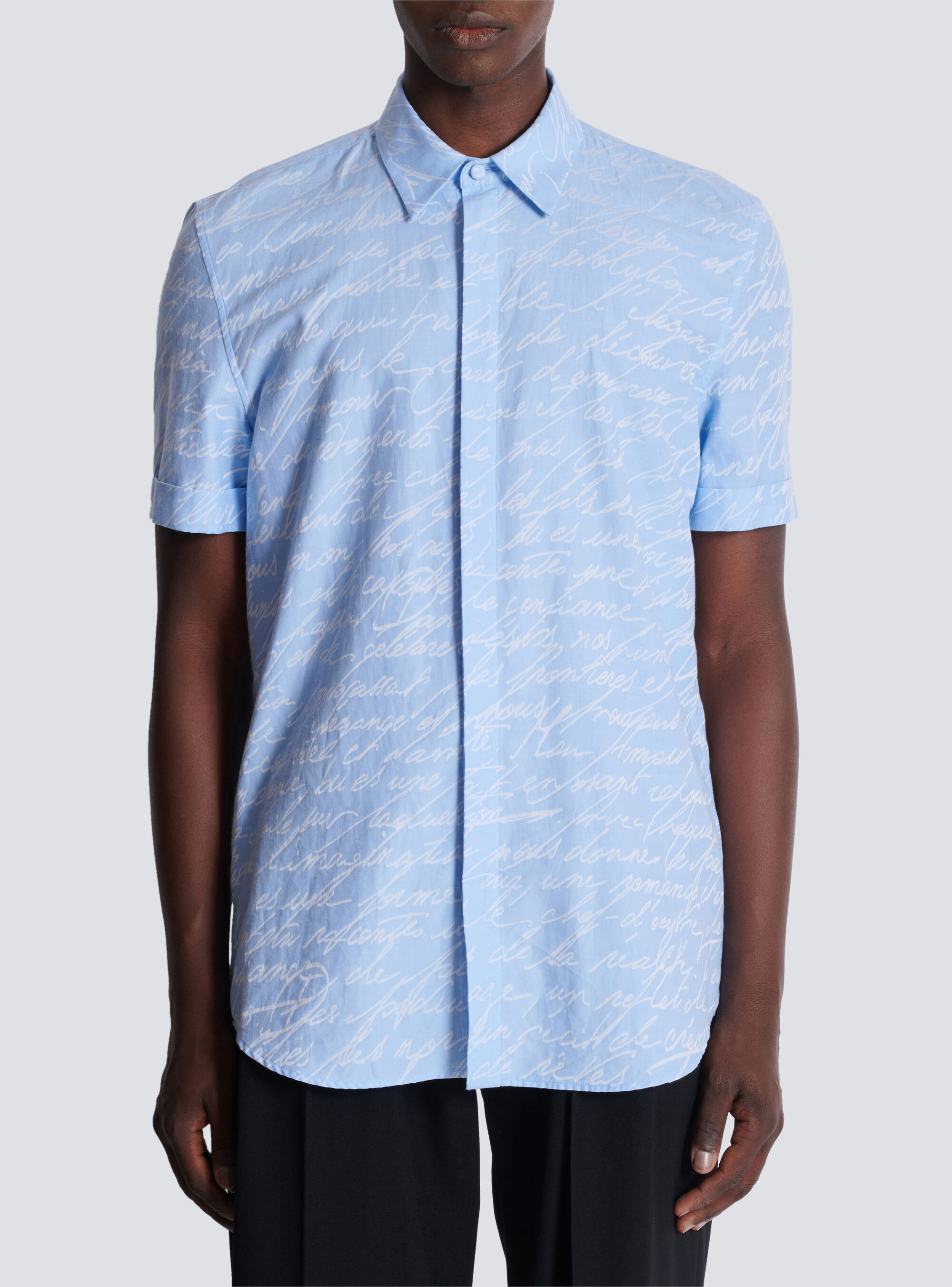 Balmain Love Letter-jacquard Shirt In Blue