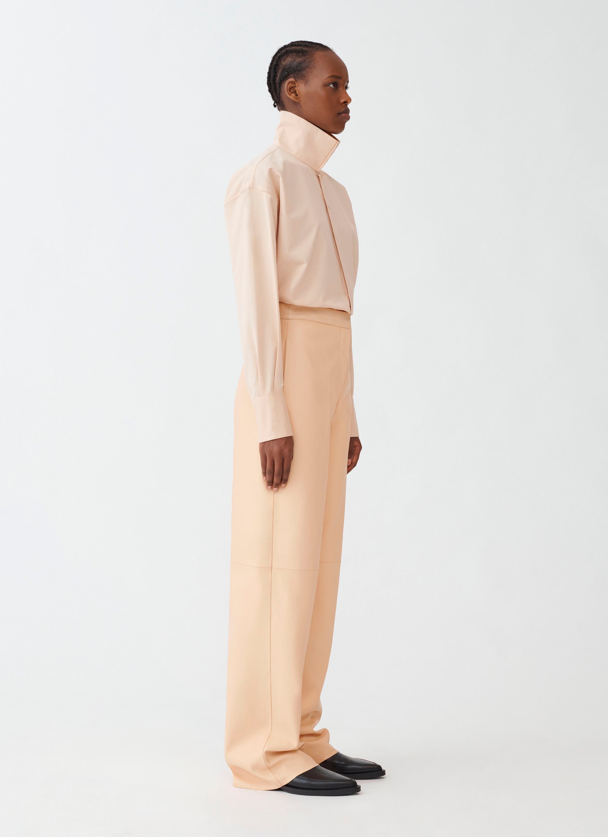 Fabiana Filippi Poplin Shirt With Stand Up Collar In Nude