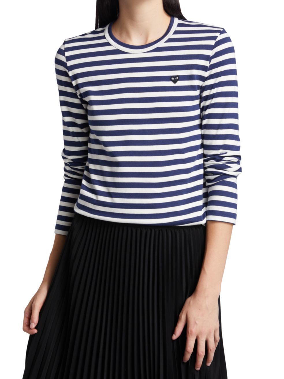 Comme Des Garçons Play Love Decal Striped T-shirt In Blue