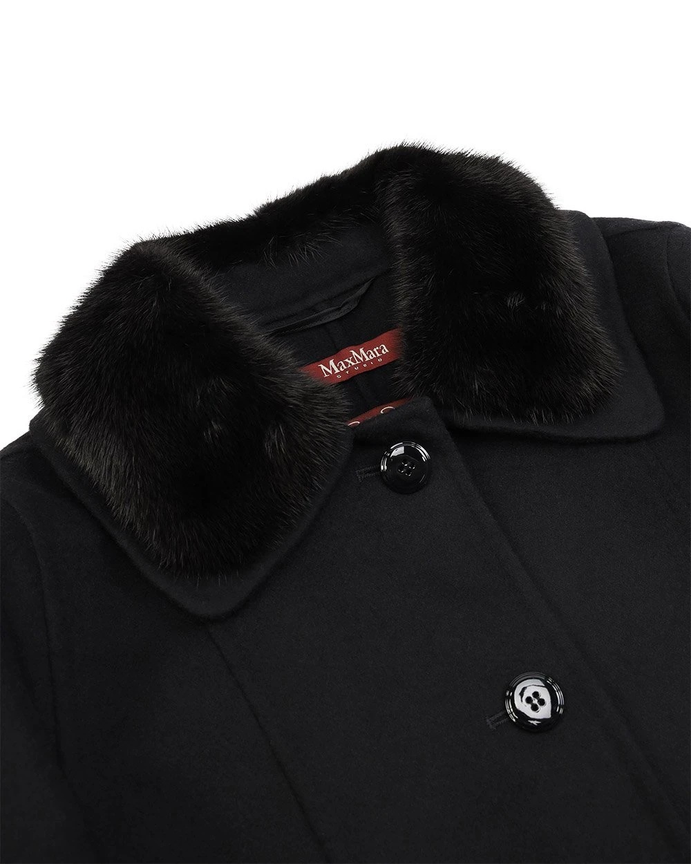 Max Mara Fur Collar Coat In Black