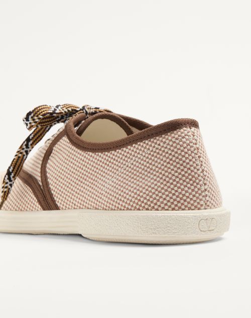 Valentino Bay By Bay Bicolor Canvas Low-top Sneakers In Tobacco Color
