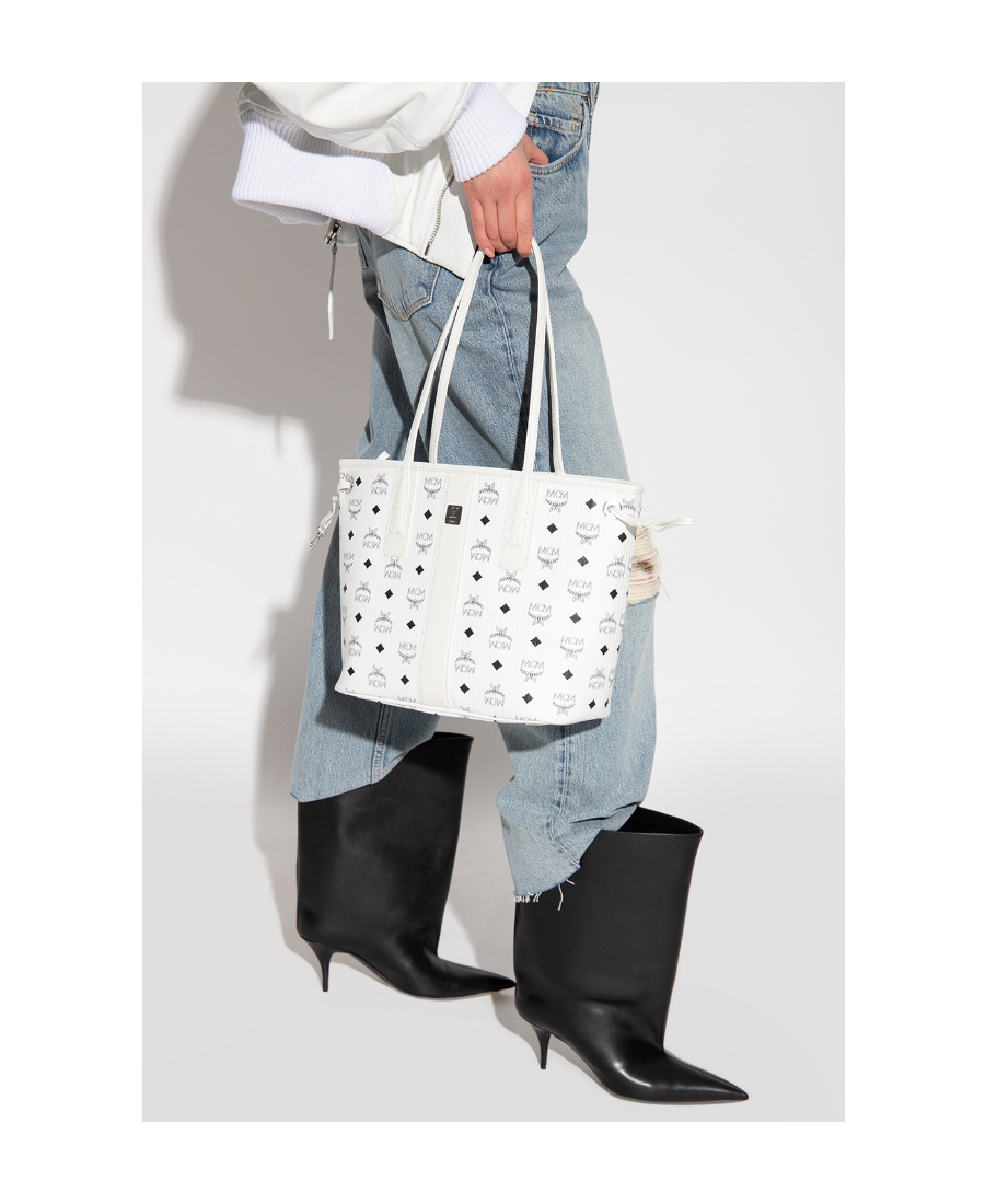 Mcm White Canvas Reversible Liz Shopping Bag In White