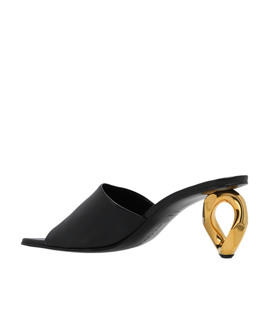 Jw Anderson J. W. Anderson Slip-on Black Leather Sandals With Gold-tone Chain Heel In Black