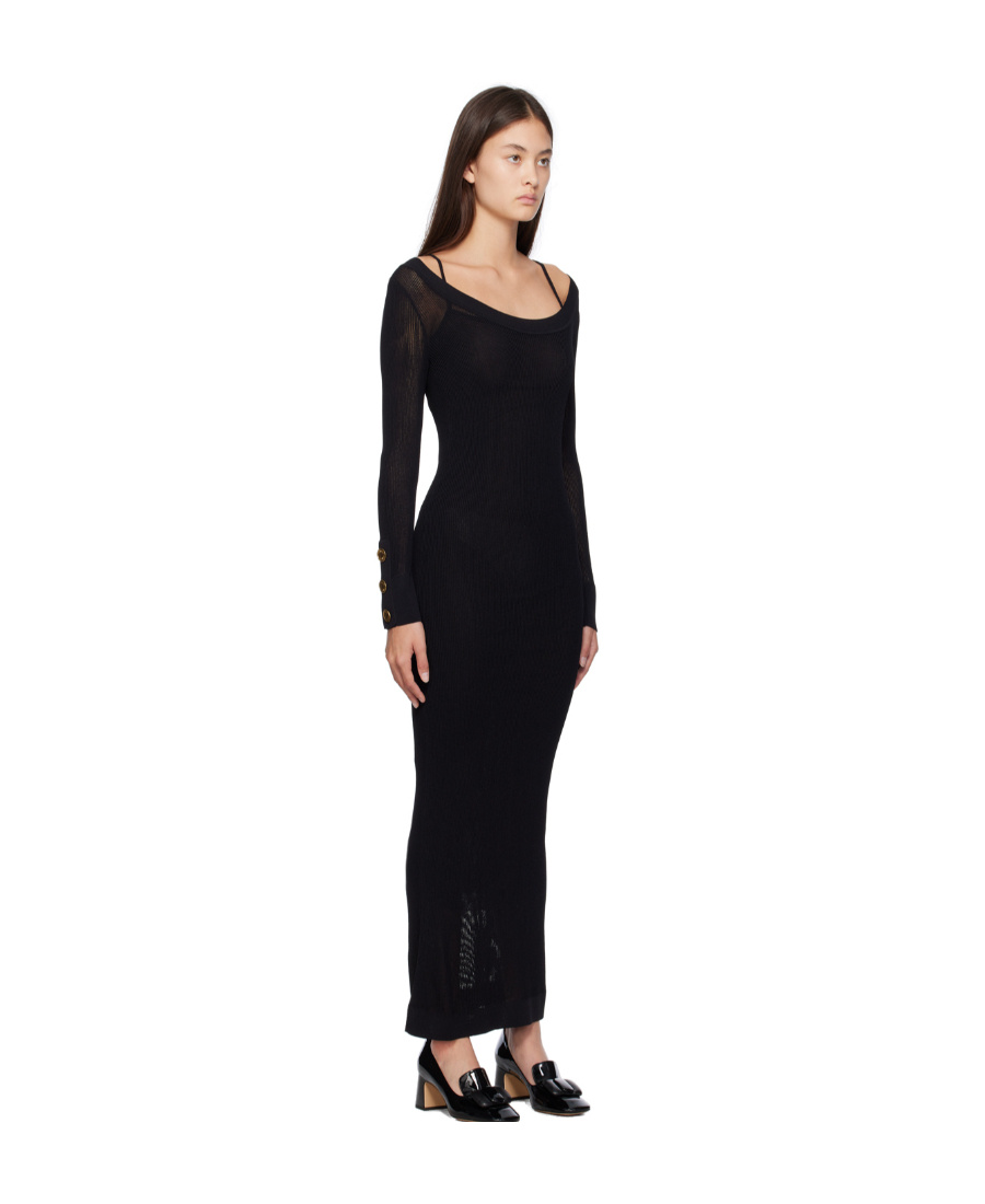 Moschino Long-sleeved Round-necked Dress In Black