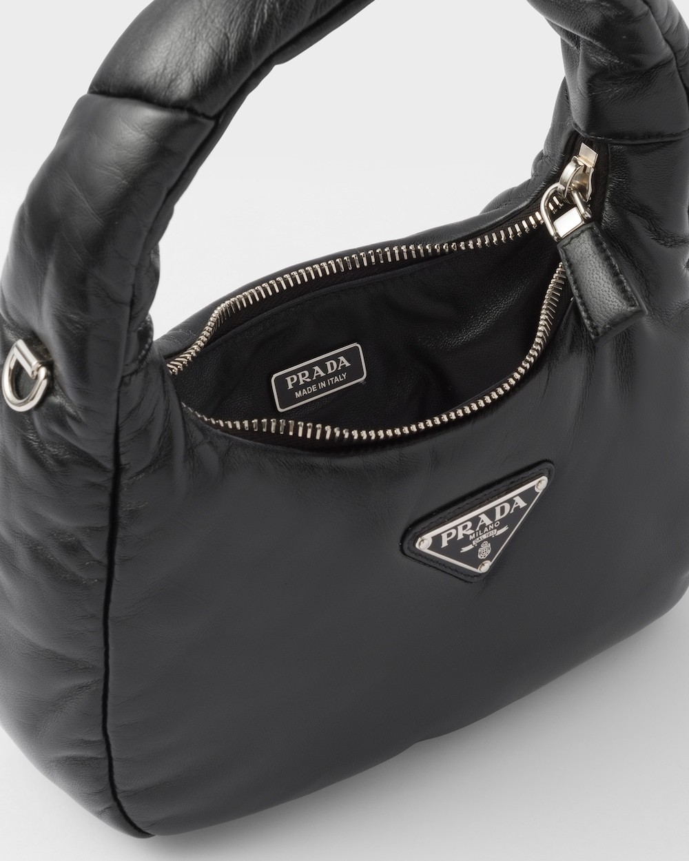 Prada Enamel Triangle-logo Leather Shoulder Bag In Black