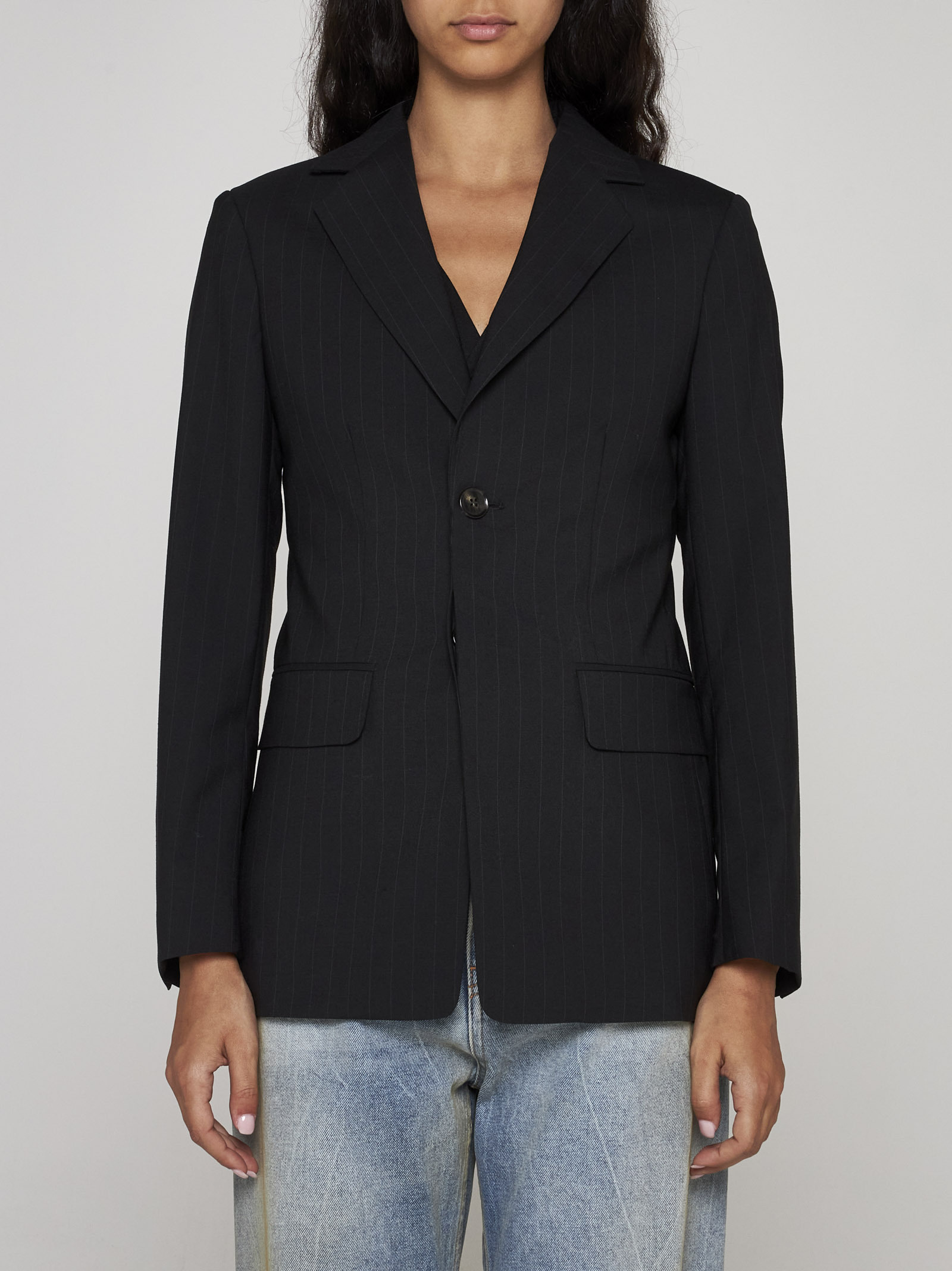 Mm6 Maison Margiela Pinstriped Wool-blend Single-breasted Blazer In Black