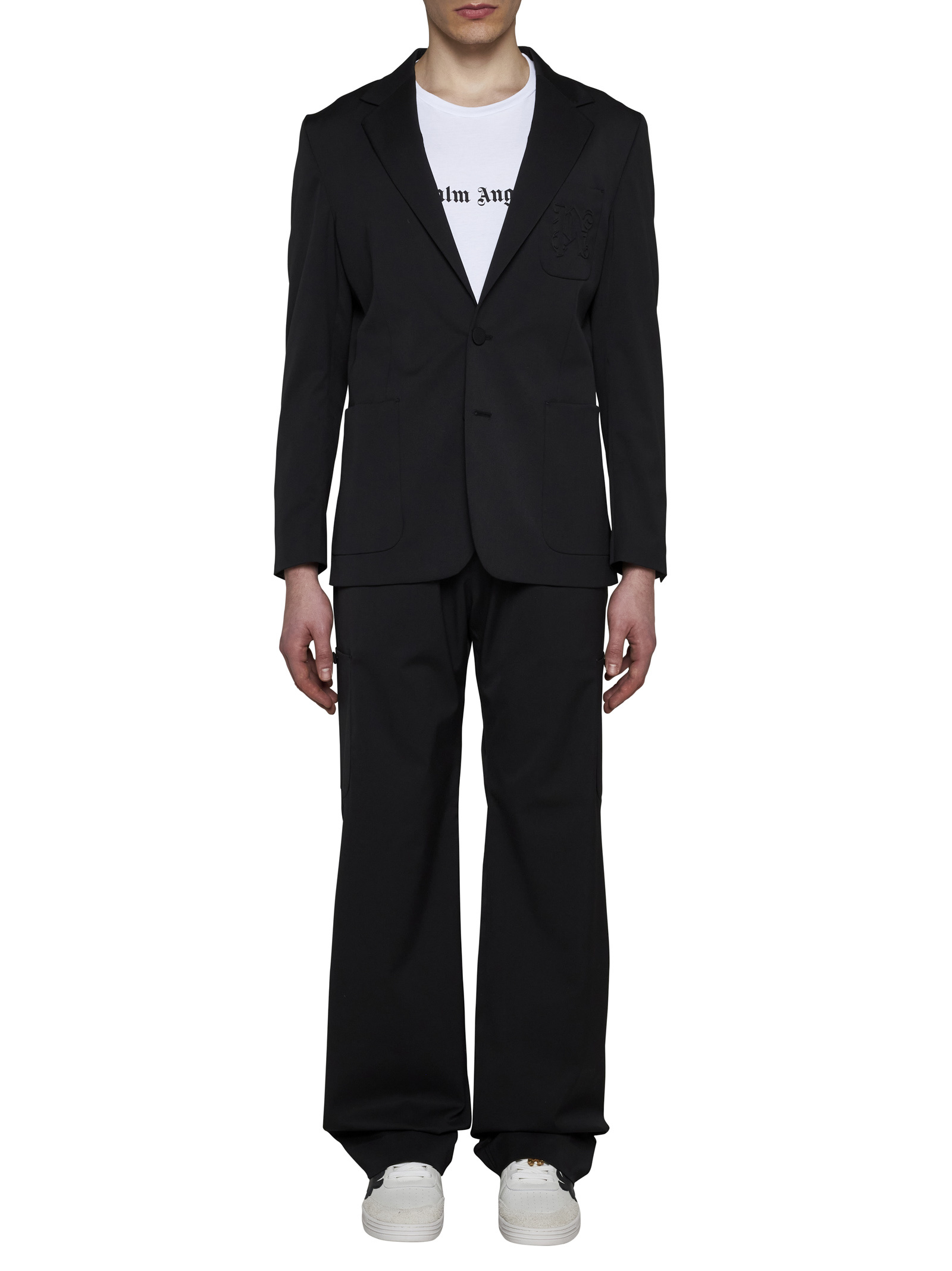 Palm Angels Wool-blend Loose-fit Trousers In Black