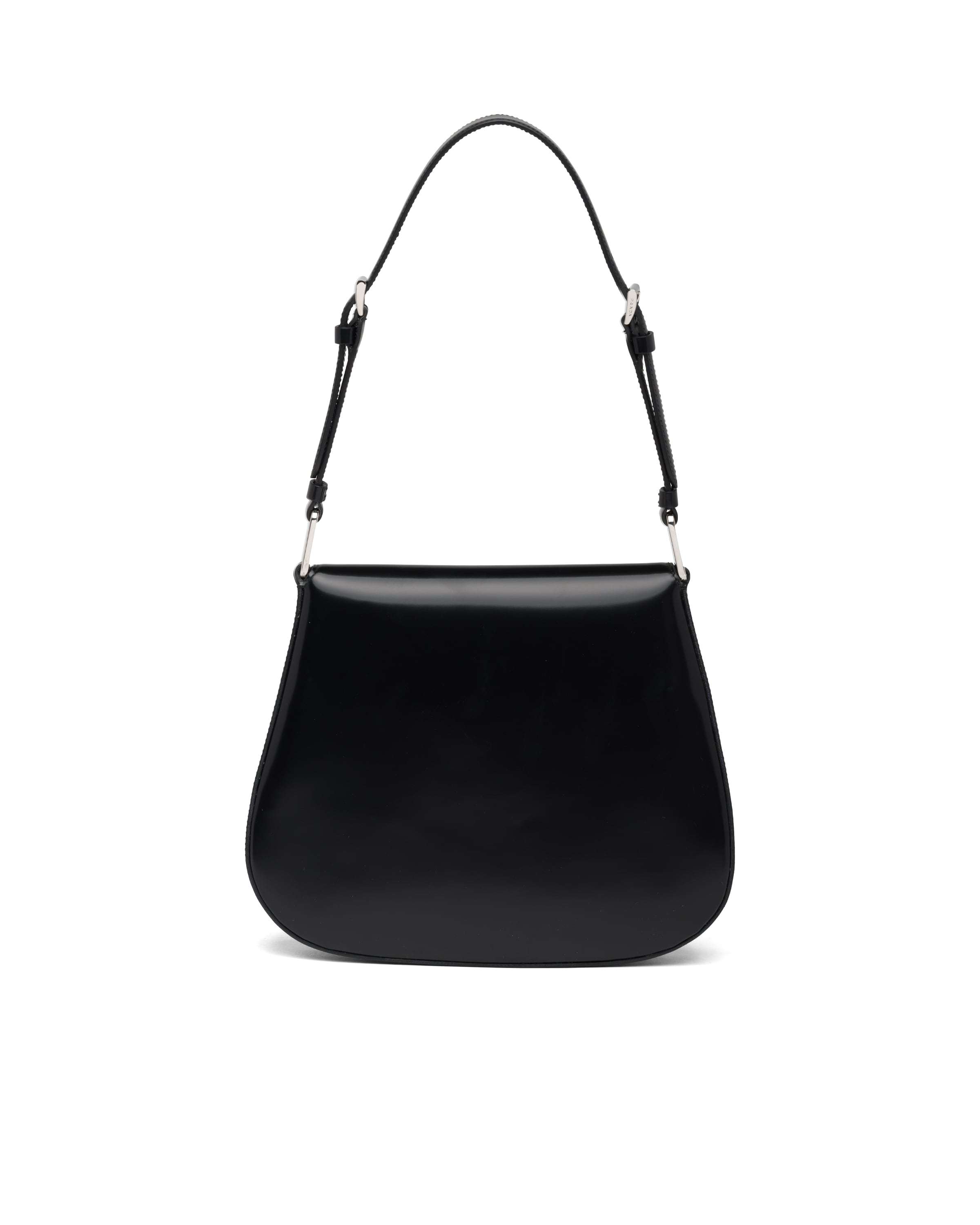 Prada Cleo Brushed Leather Shoulder Bag With Flap In Black