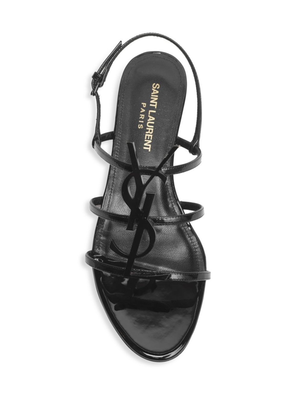 Saint Laurent Black Patent Cassandra Open Sandals