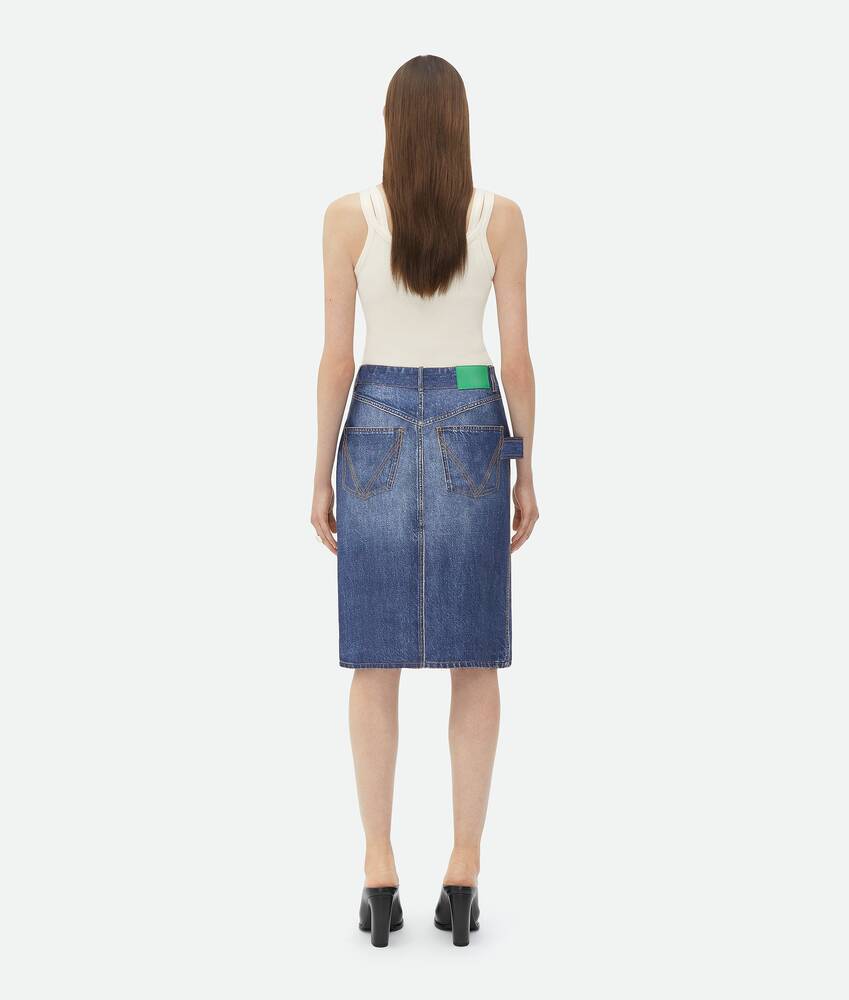 Bottega Veneta Denim Printed Silk And Viscose Midi Skirt In Blue