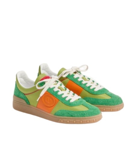 Shop Valentino Upvillage Low Top Trainer In Crust Leather And Nylon In Green