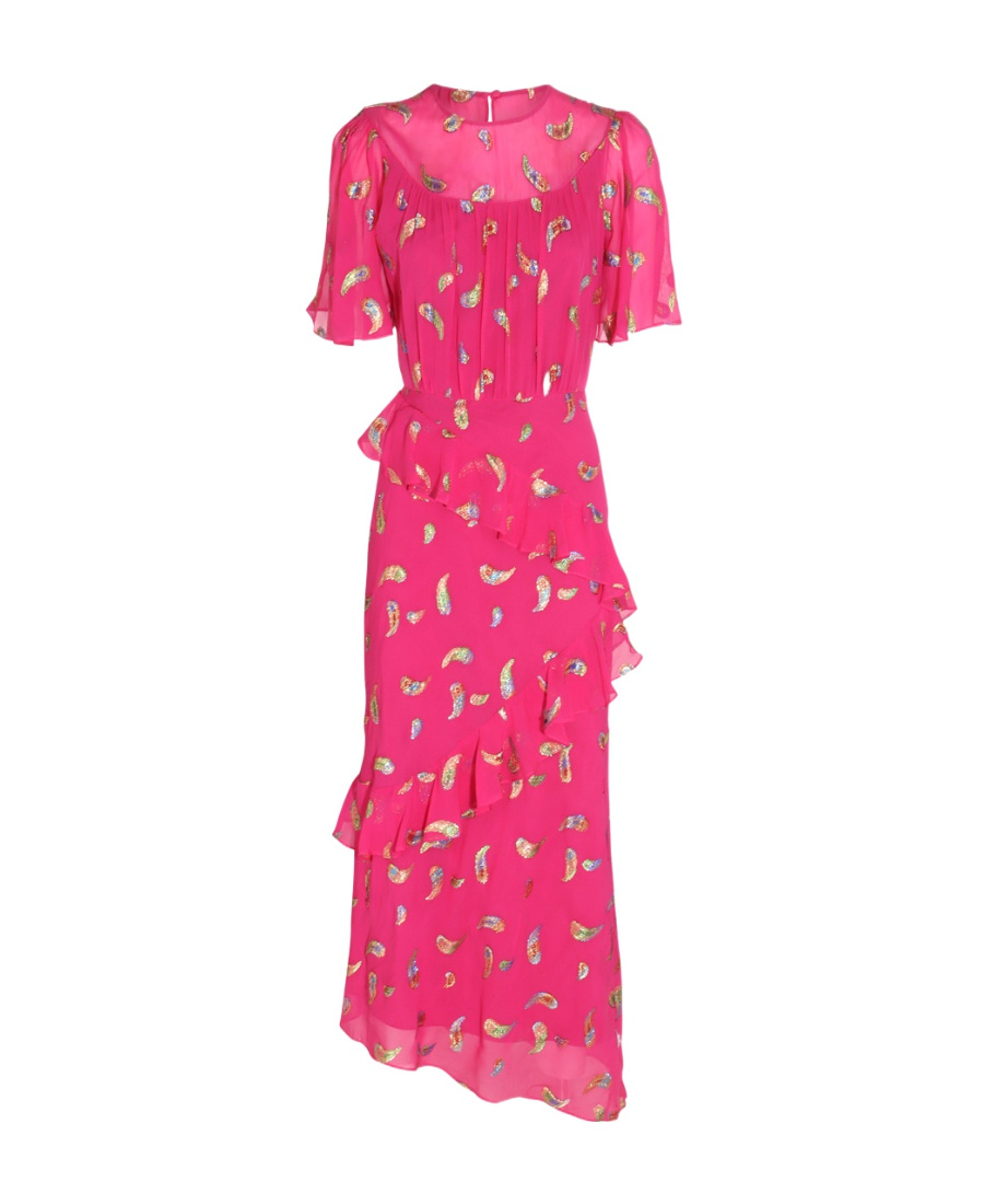 Saloni Silk Embroidered-motif Midi Dress In Pink