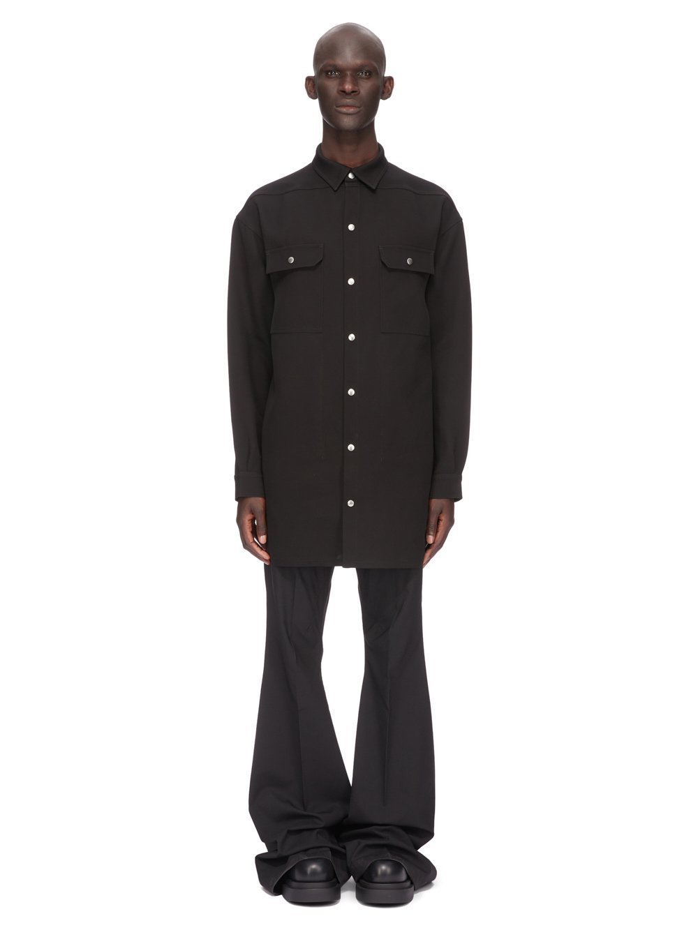 Rick Owens Classic-collar Silk Blend Coat In Black