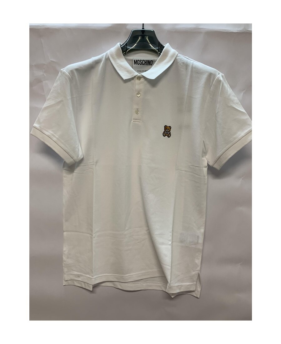 Moschino Teddy Bear Embroidered Polo Shirt In White