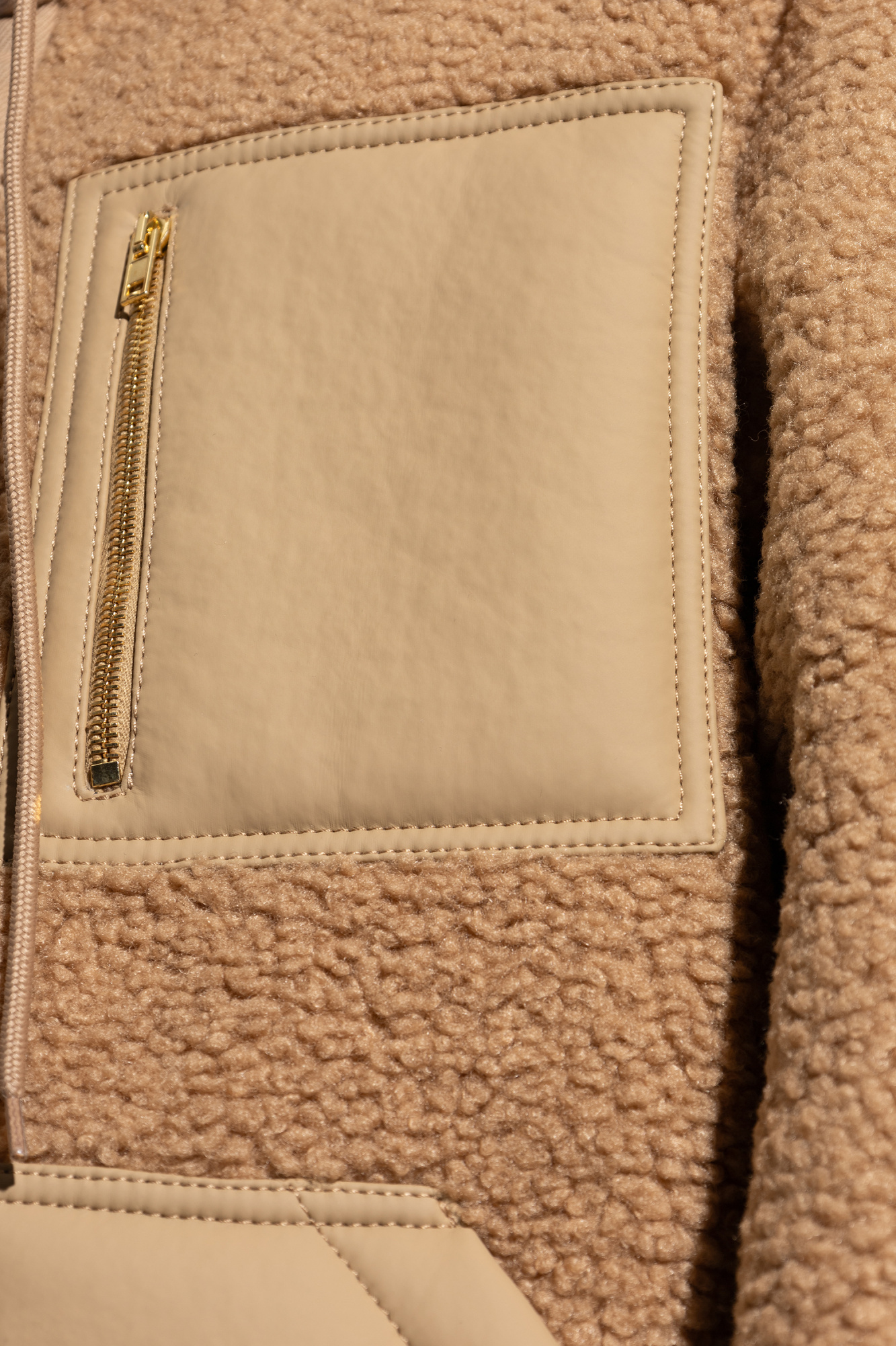 Moschino Stand-up Collar Shearling Jacket In Brown