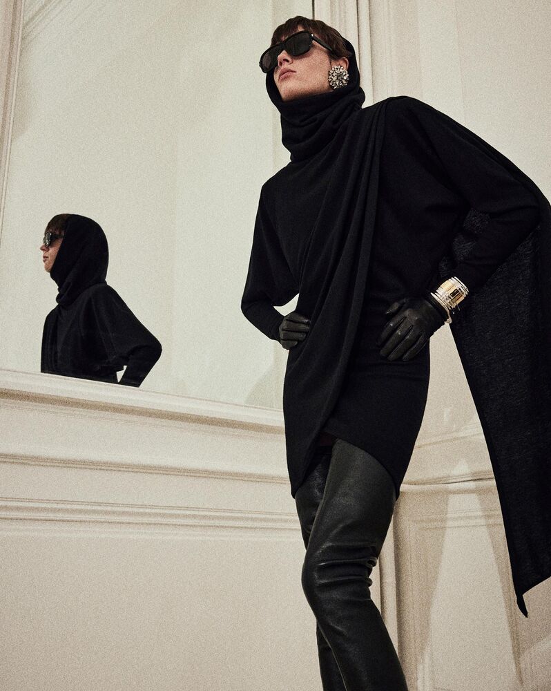 Saint Laurent Hooded Wool Dress In Black