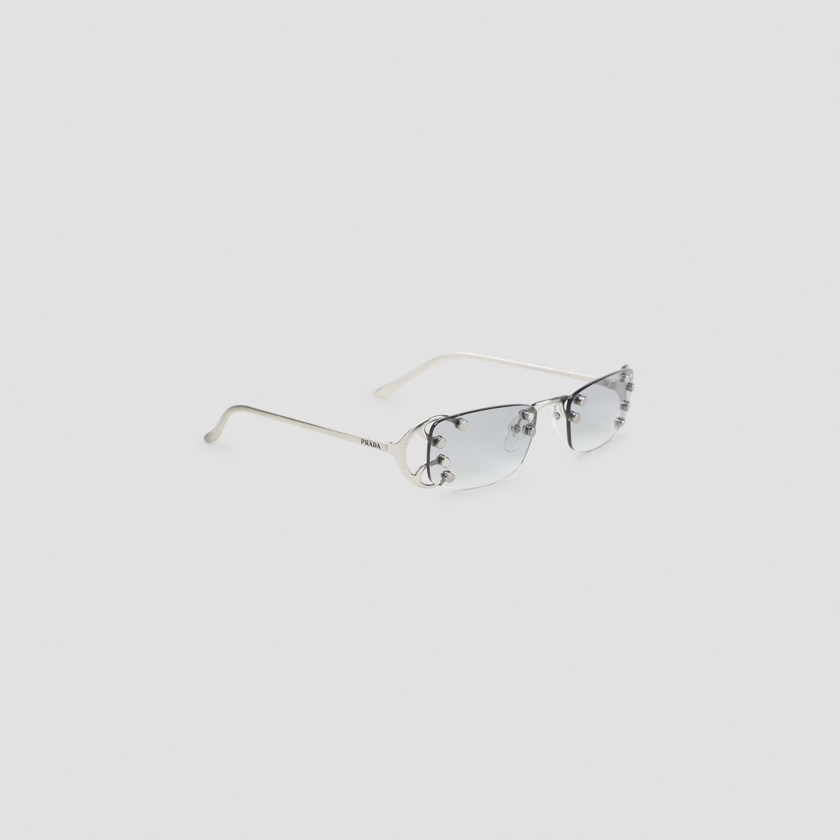Prada Rimless Rectangular Sunglasses With Polished Metal Frames In Gray