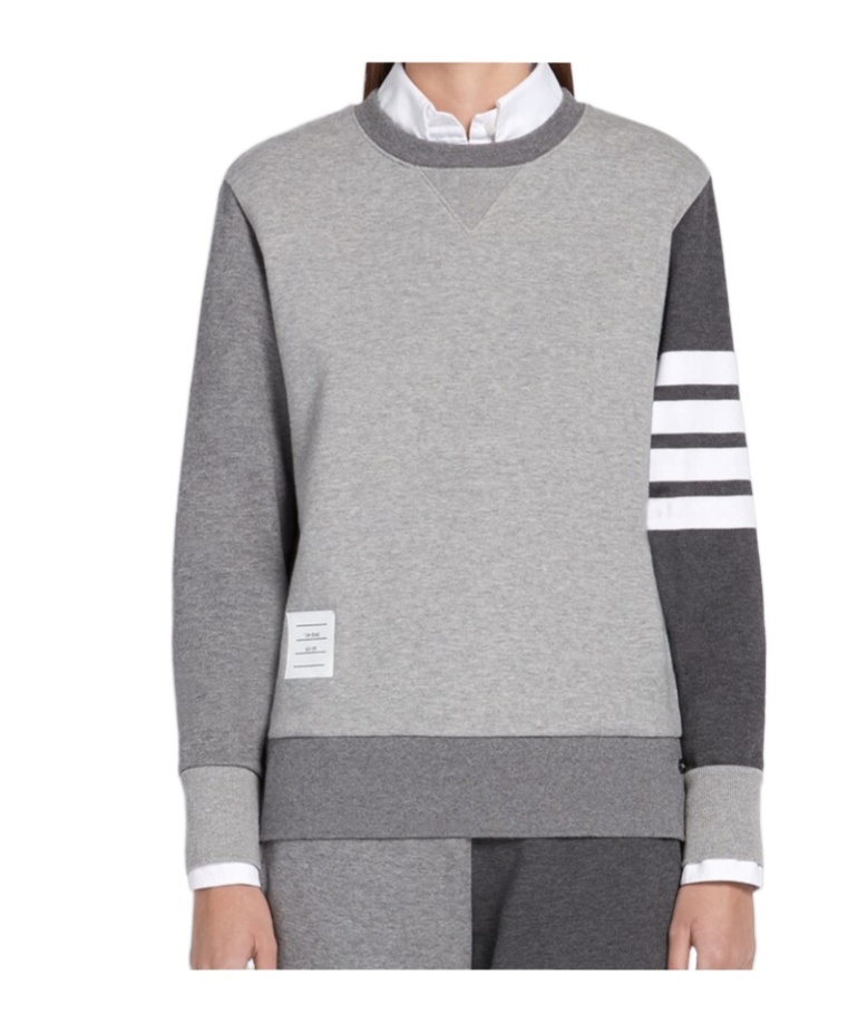 Thom Browne 4-bar Loopback Crew Neck Sweatshirt In Gray