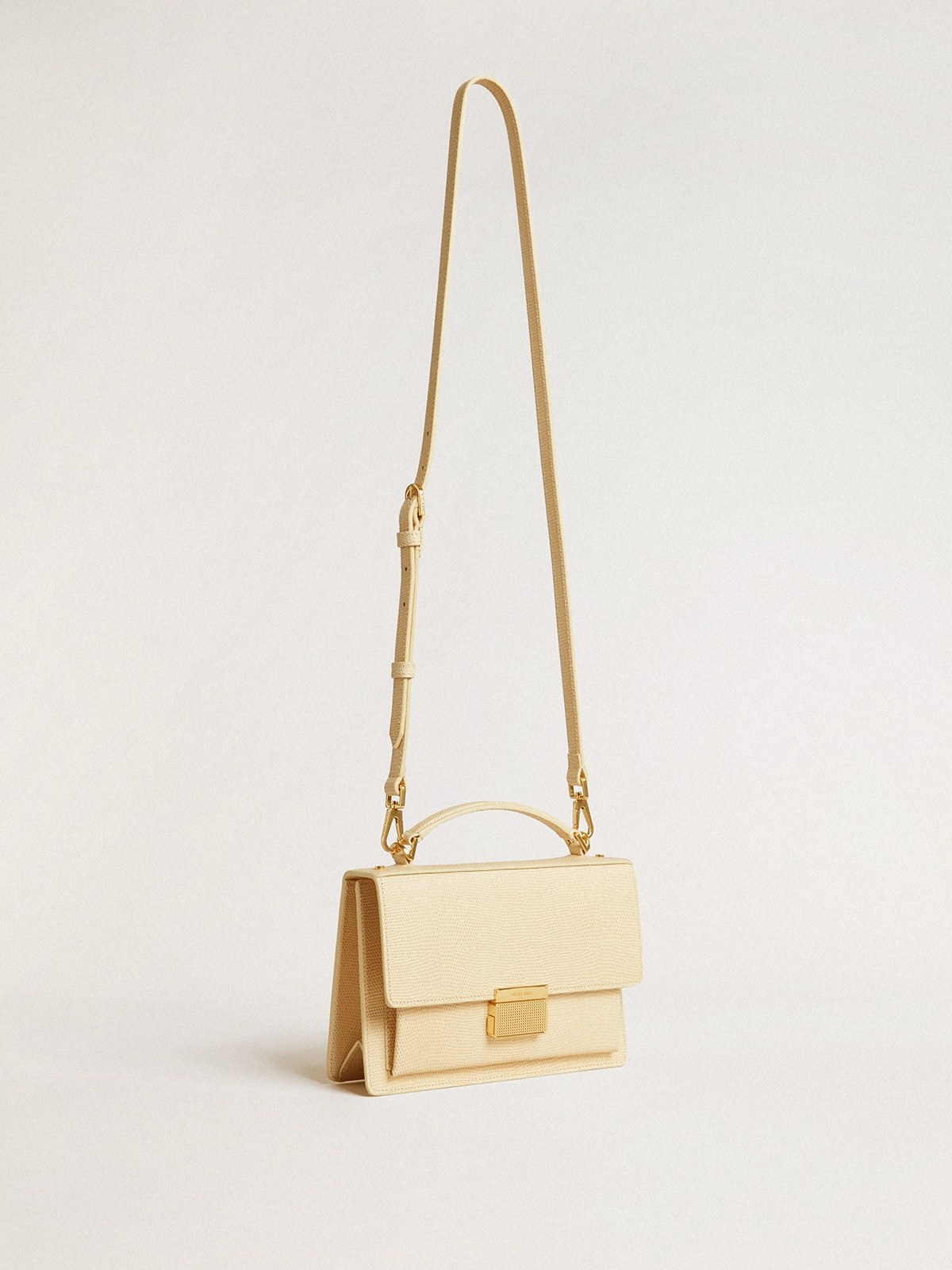 GOLDEN GOOSE VENEZIA BAG IN BEIGE PYTHON-PRINT LEATHER WITH GOLD DETAILS 